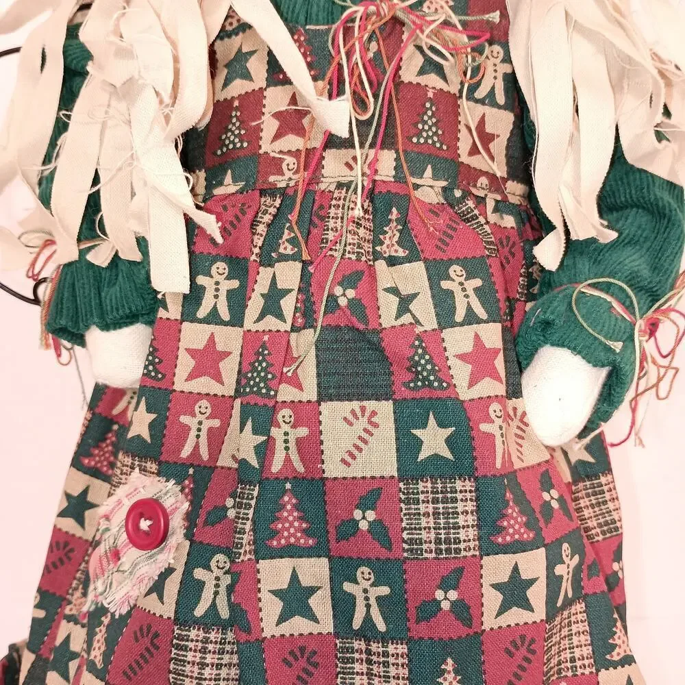 Vintage Angel Tree Topper, Rag Doll, Christmas Dress, Country Theme Size 16